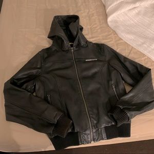 Superdry Leather Bomber Jacket with Hood